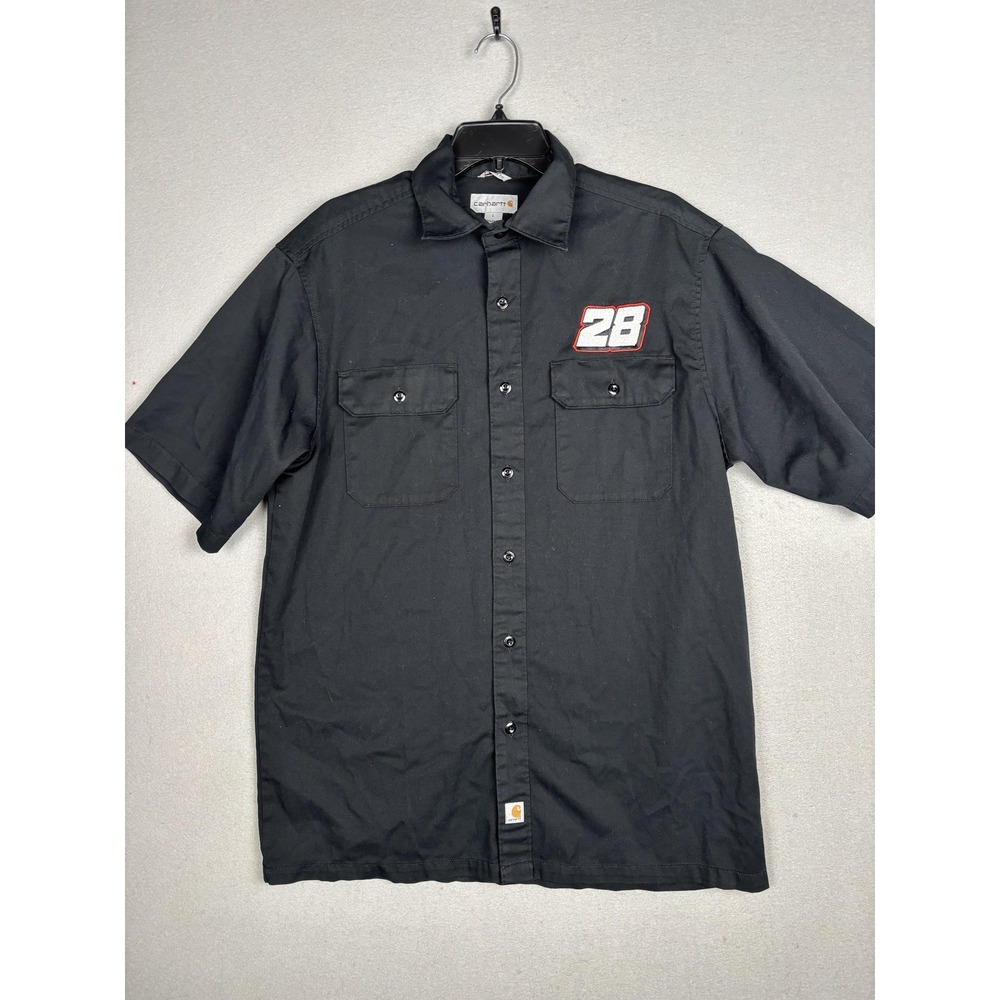 Carhartt Shirt Mens Large Black S223 Short Sleeve Workwear 28 Patch Button Up